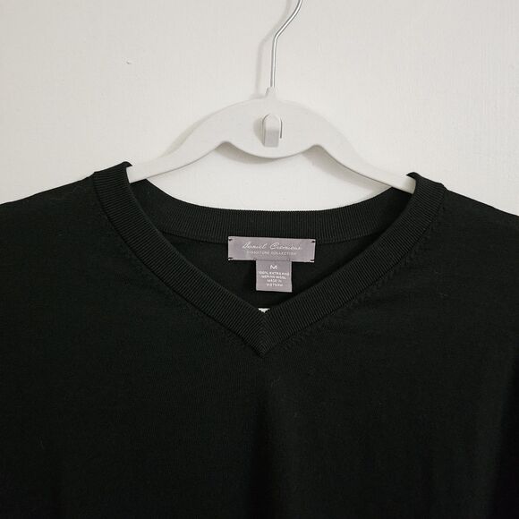 Daniel Cremieux Sweater Men Medium Black Extra Fine Merino Wool V-Neck Pullover - Picture 3 of 8